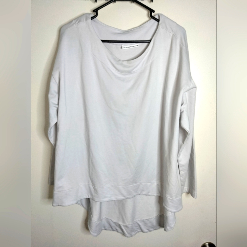 Bryn Walker (Size S) Oversized Off-White Bamboo Blend 3/4 Sleeves Hi-Lo Hem Top
